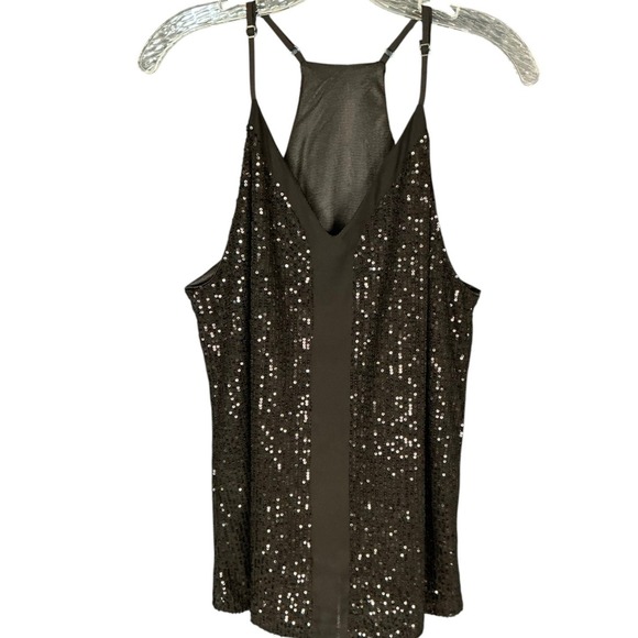 The Unbranded Brand Tops - Black Sequin Cami Tank Sz L Racerback Party Club Going Out Indie Sleaze Glam